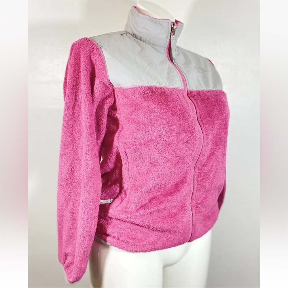 THE NORTH FACE Pink Gray Fleece Full Zip Long Sleeve Jacket Girls Youth Size XL - Picture 3 of 10